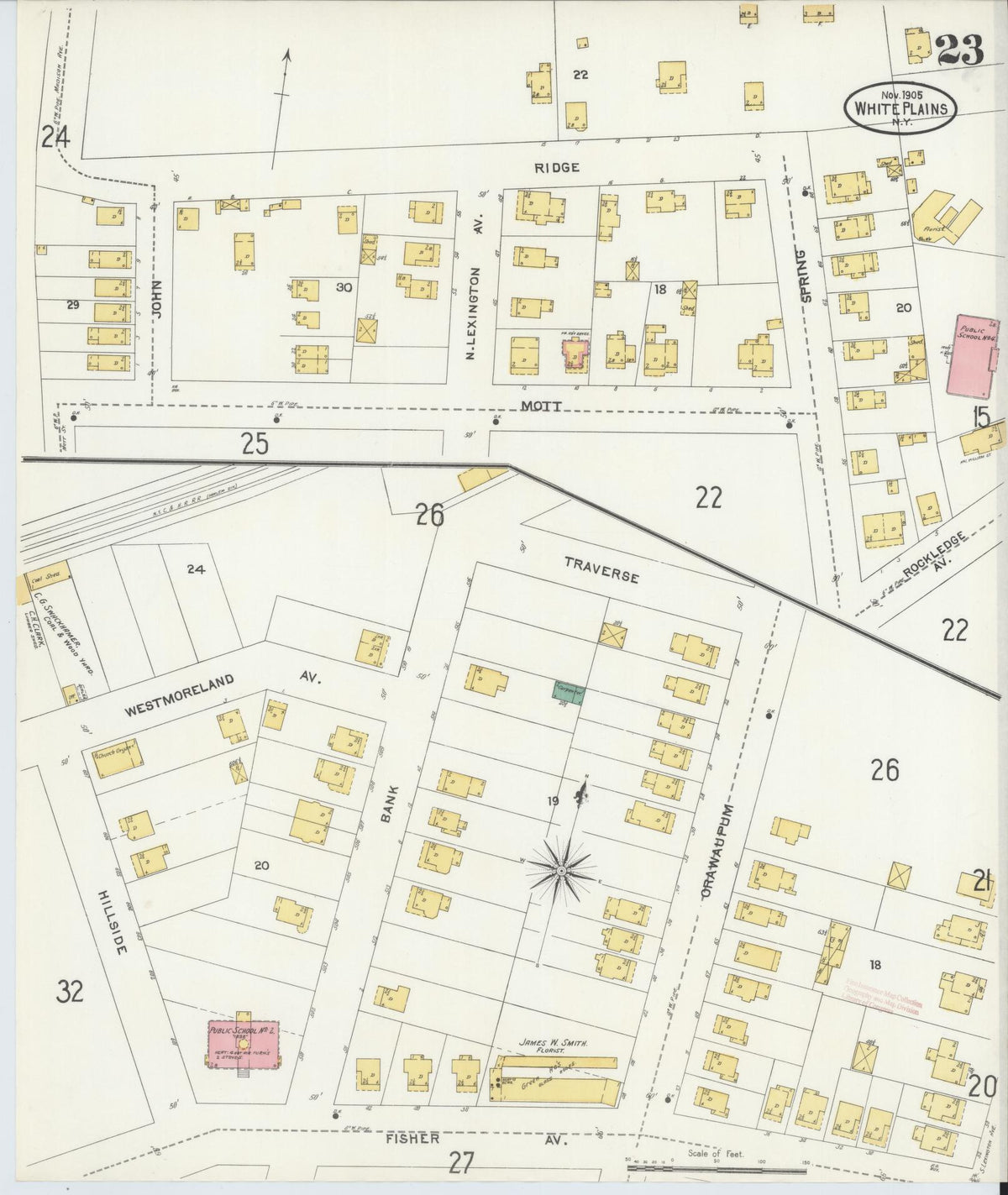 Sanborn Fire Insurance Map from White Plains, Westchester County, New York (1905), Sheet #0023 - Complete Map Set gallery image, historic Sanborn map, vintage wall art, New York New York