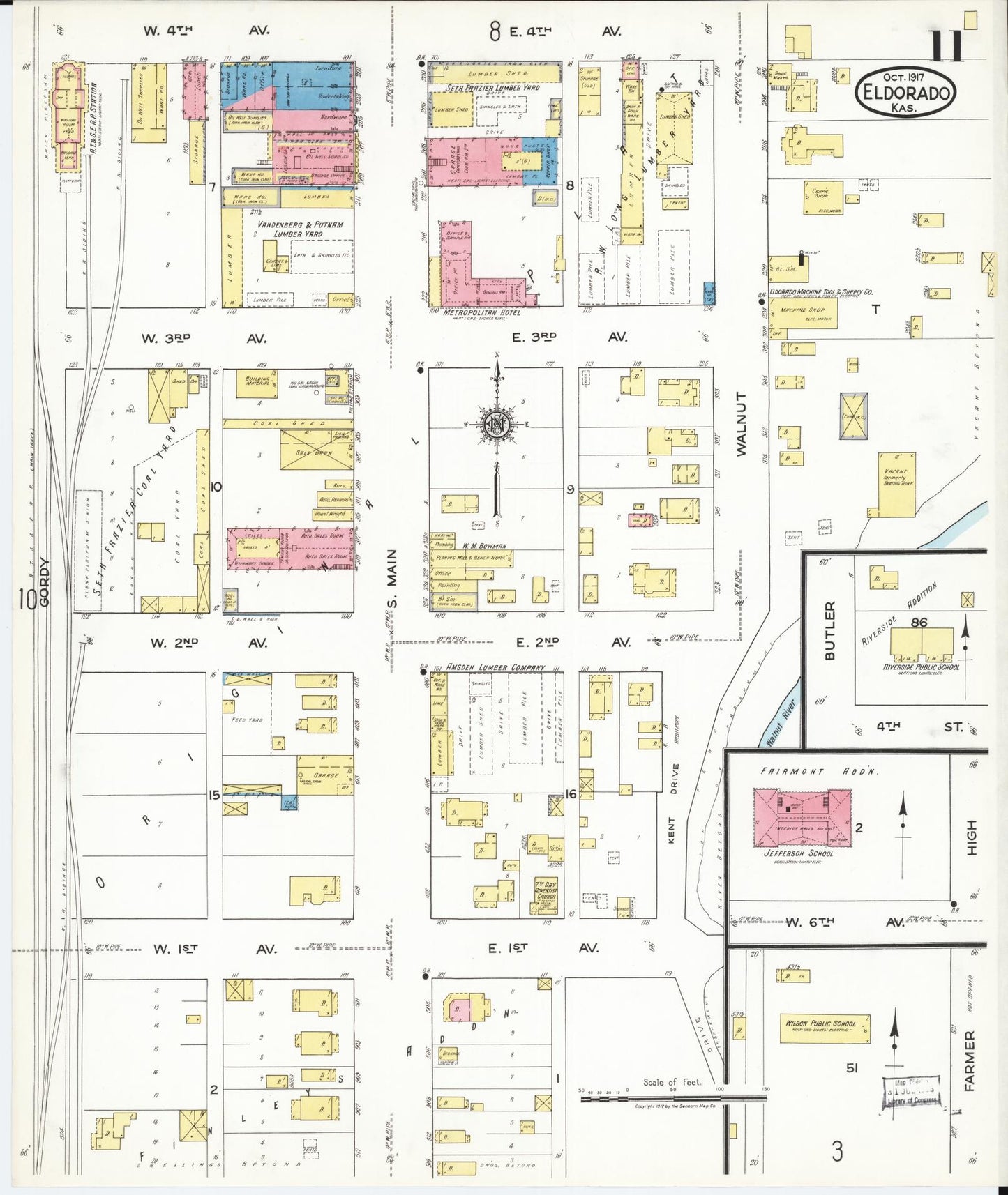 Sanborn Fire Insurance Map from El Dorado, Butler County, Kansas (1917), Sheet #0011 - Complete Map Set gallery image, historic Sanborn map, vintage wall art, Kansas Kansas