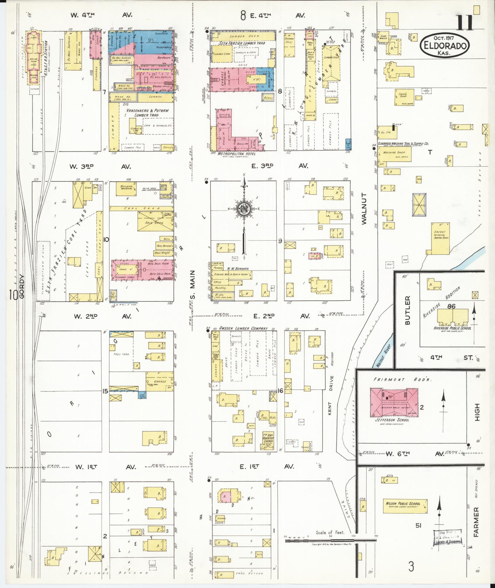 Sanborn Fire Insurance Map from El Dorado, Butler County, Kansas (1917), Sheet #0011 - Complete Map Set gallery image, historic Sanborn map, vintage wall art, Kansas Kansas