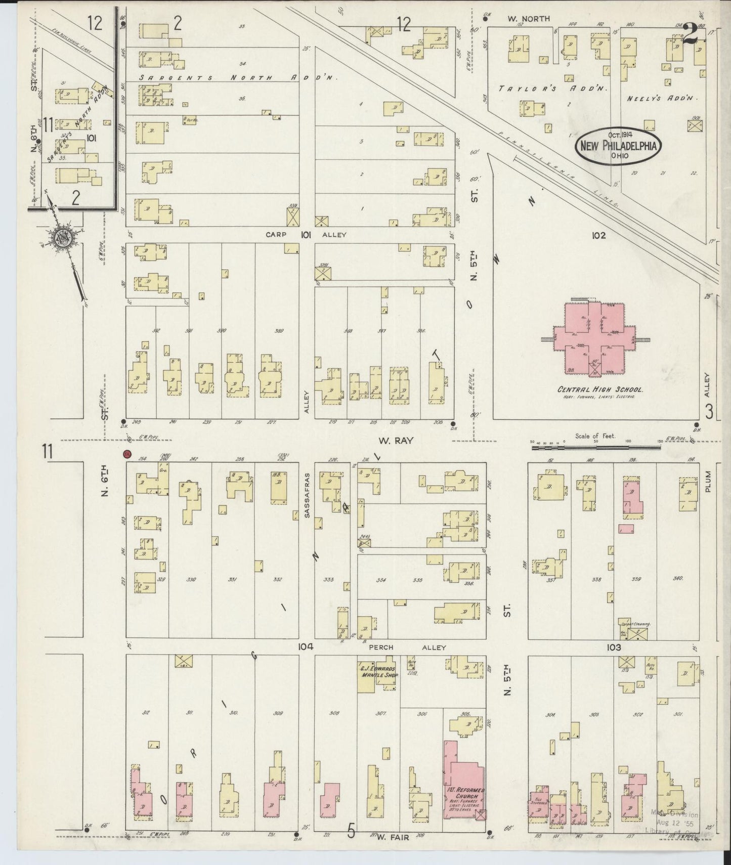 Sanborn Fire Insurance Map from New Philadelphia, Tuscarawas County, Ohio (1914), Sheet #0002 - Historic Sanborn Fire Insurance Map Print, vintage old map wall art, antique decor, genealogy gift, Ohio Ohio map
