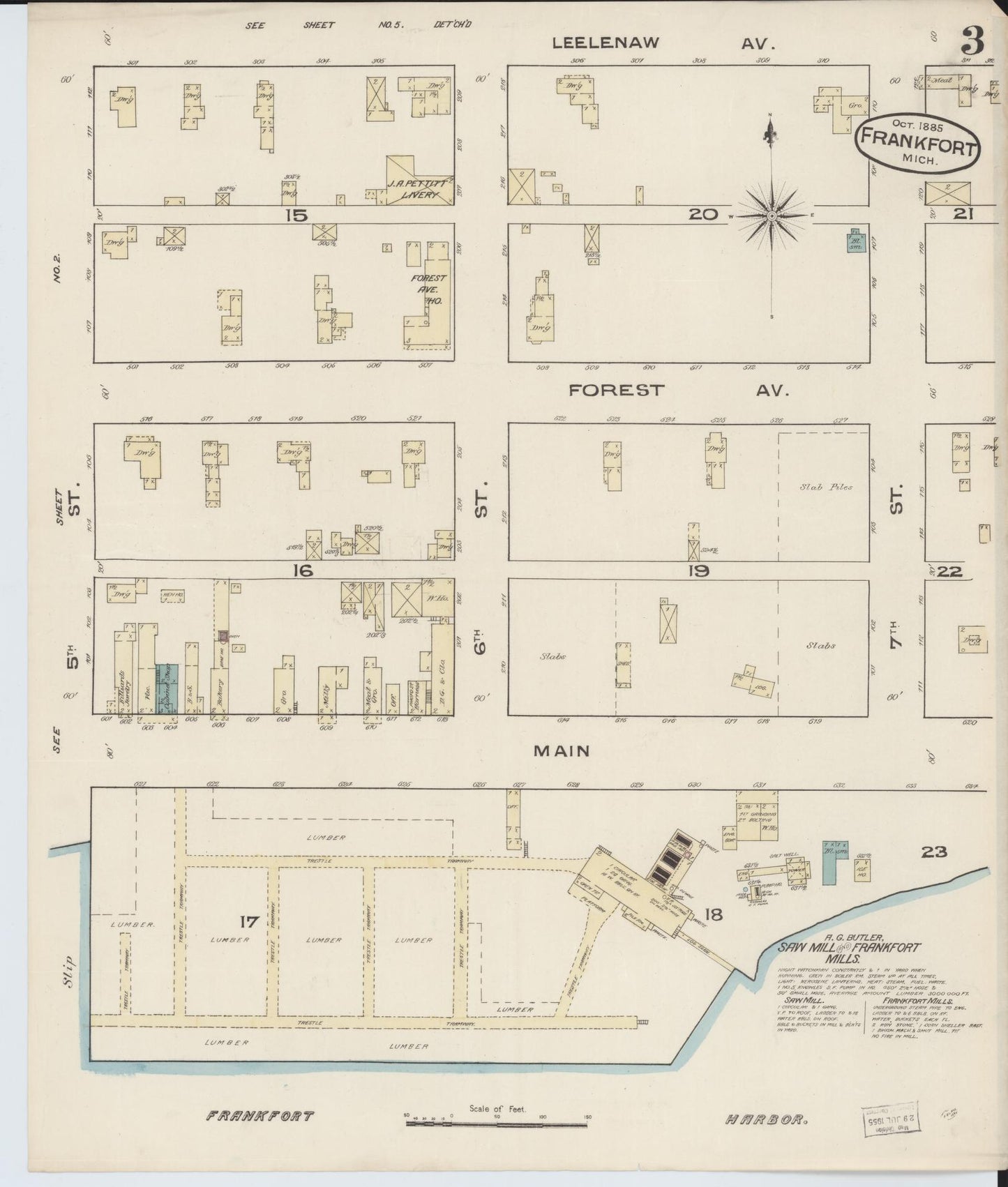 Sanborn Fire Insurance Map from Frankfort, Benzie County, Michigan (1885), Sheet #0003 - Historic Sanborn Fire Insurance Map Print, vintage old map wall art, antique decor, genealogy gift, Michigan Michigan map