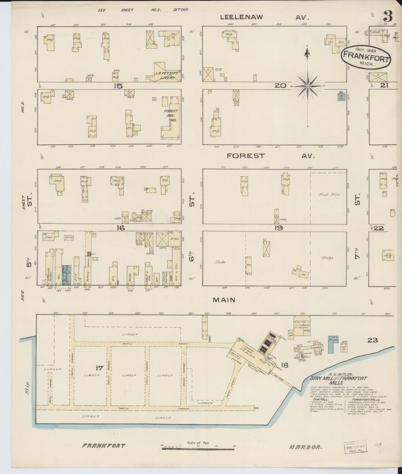 Sanborn Fire Insurance Map from Frankfort, Benzie County, Michigan (1885), Sheet #0003 - Historic Sanborn Fire Insurance Map Print, vintage old map wall art, antique decor, genealogy gift, Michigan Michigan map
