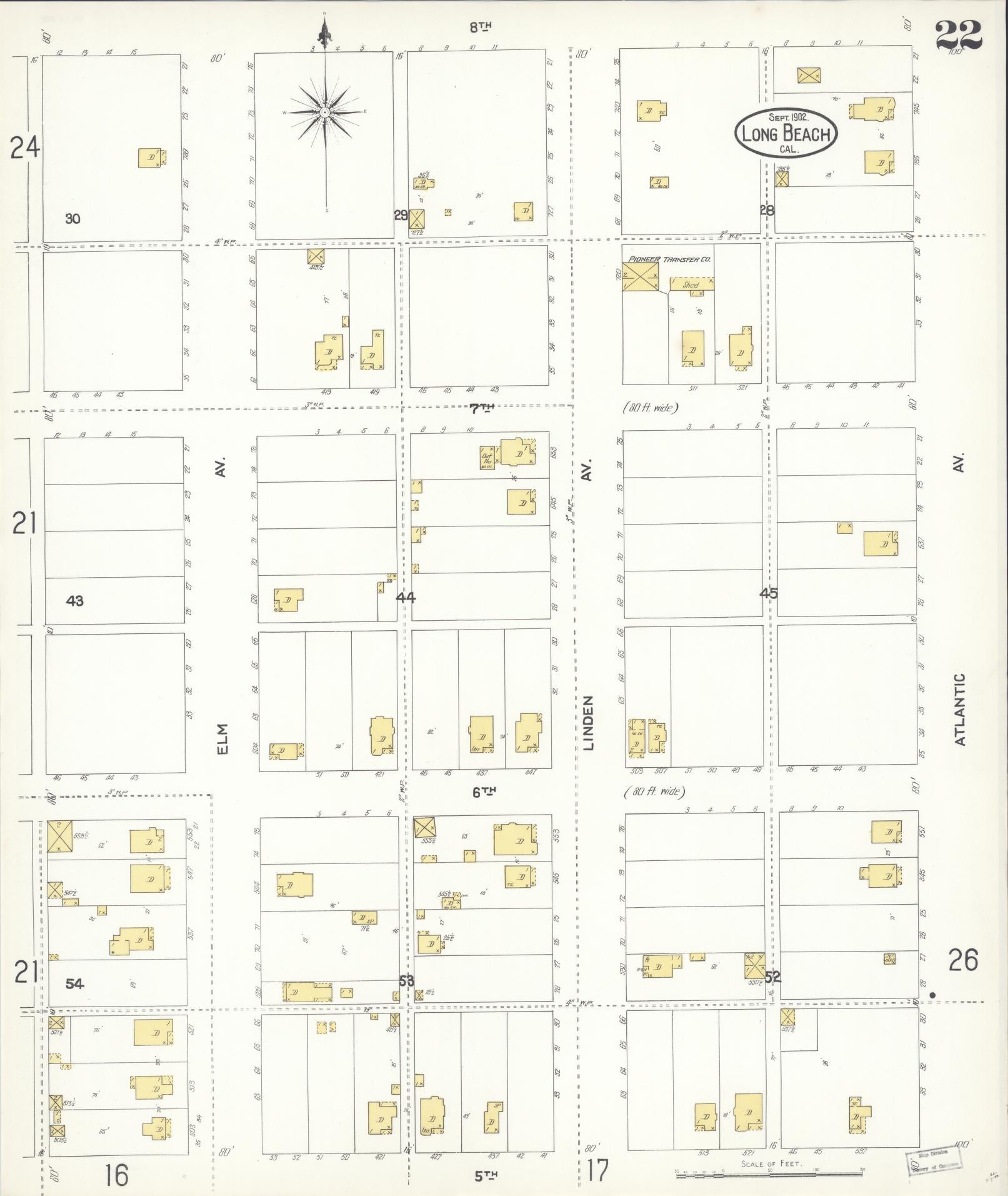 Sanborn Fire Insurance Map from Long Beach, Los Angeles County, California (1902), Sheet #0022 - Historic Sanborn Fire Insurance Map Print, vintage old map wall art, antique decor, genealogy gift, California California map