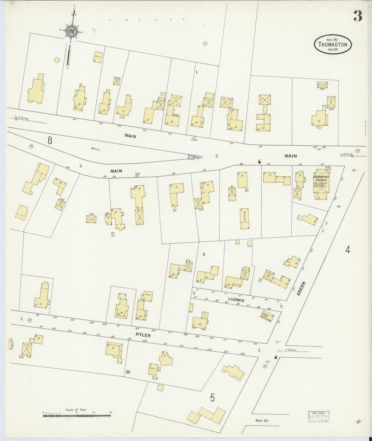Sanborn Fire Insurance Map from Thomaston, Knox County, Maine (1911), Sheet #0003 - Complete Map Set gallery image, historic Sanborn map, vintage wall art, Maine Maine