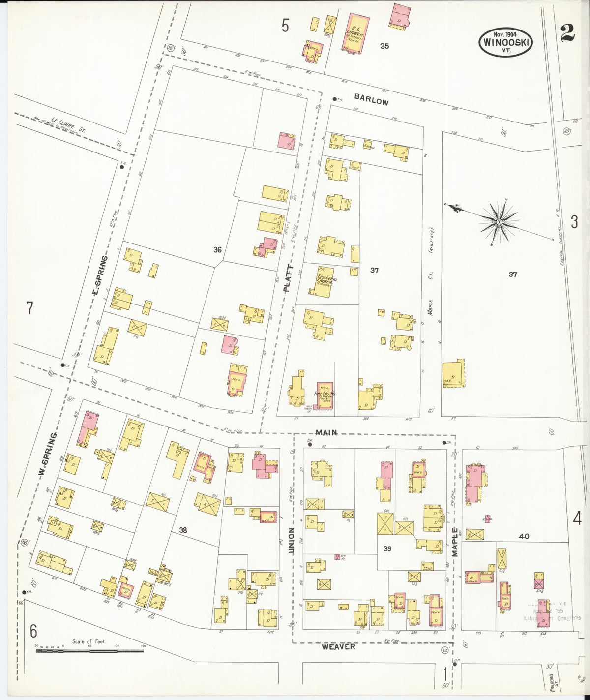 Sanborn Fire Insurance Map from Winooski, Chittenden County, Vermont (1904), Sheet #0002 - Complete Map Set gallery image, historic Sanborn map, vintage wall art, Vermont Vermont