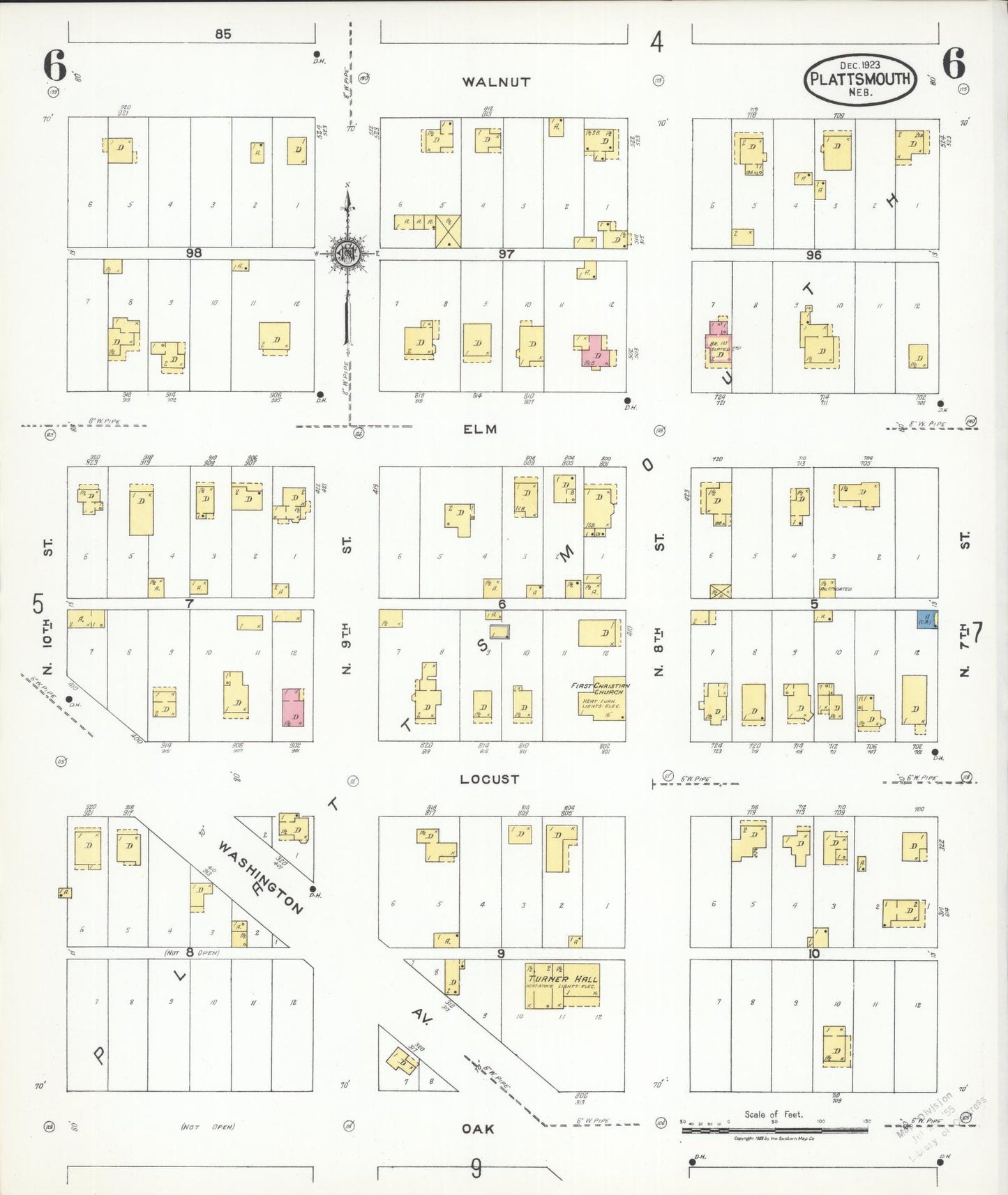 Sanborn Fire Insurance Map from Plattsmouth, Cass County, Nebraska (1923), Sheet #0006 - Historic Sanborn Fire Insurance Map Print, vintage old map wall art, antique decor, genealogy gift, Nebraska Nebraska map