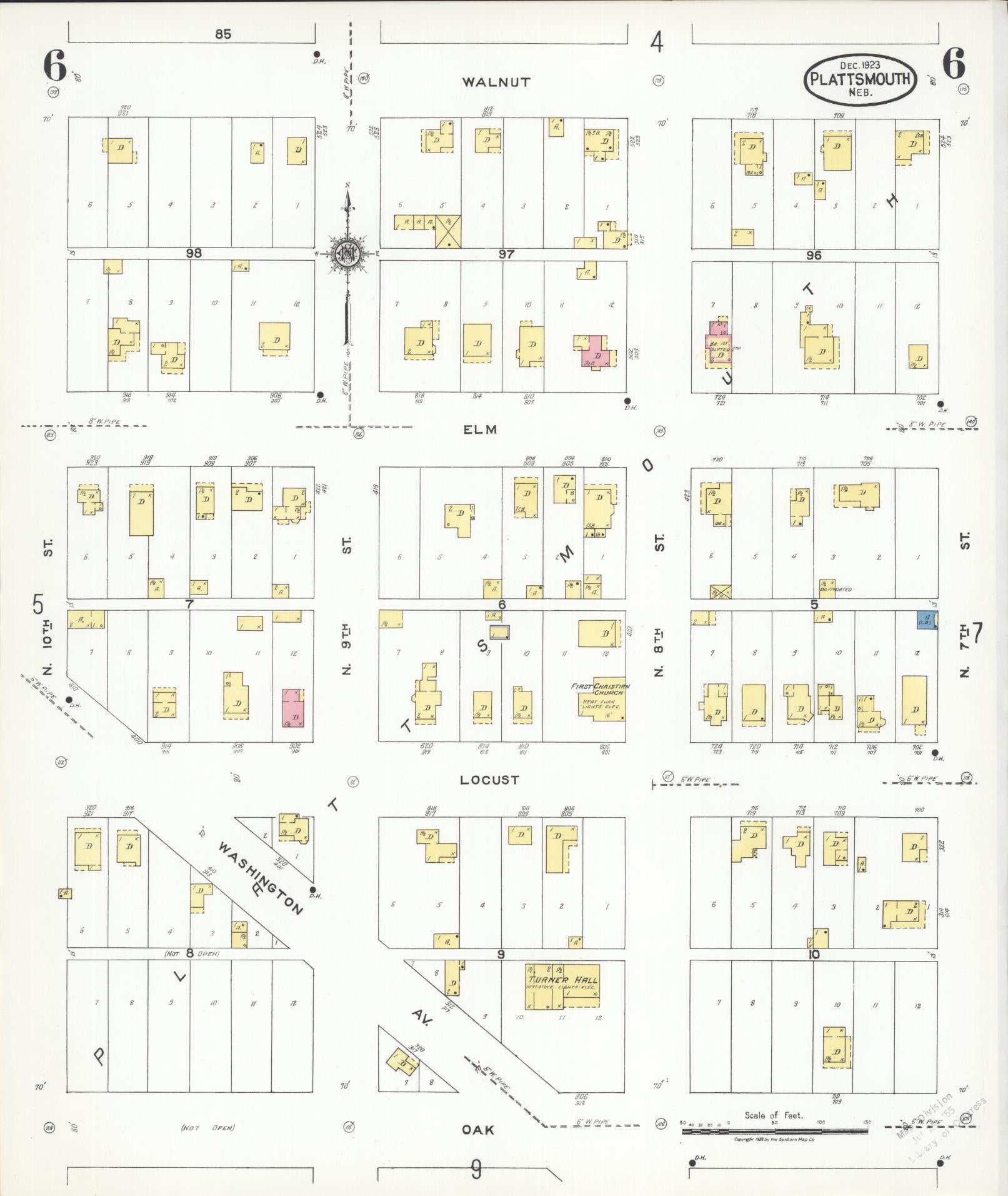 Sanborn Fire Insurance Map from Plattsmouth, Cass County, Nebraska (1923), Sheet #0006 - Historic Sanborn Fire Insurance Map Print, vintage old map wall art, antique decor, genealogy gift, Nebraska Nebraska map