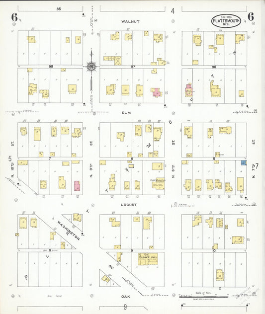Sanborn Fire Insurance Map from Plattsmouth, Cass County, Nebraska (1923), Sheet #0006 - Historic Sanborn Fire Insurance Map Print, vintage old map wall art, antique decor, genealogy gift, Nebraska Nebraska map