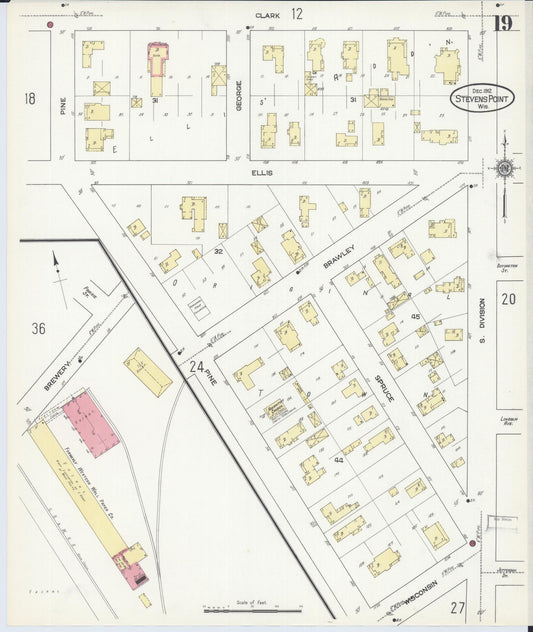 Sanborn Fire Insurance Map from Stevens Point, Portage County, Wisconsin (1912), Sheet #0019 - Historic Sanborn Fire Insurance Map Print, vintage old map wall art, antique decor, genealogy gift, Wisconsin Wisconsin map
