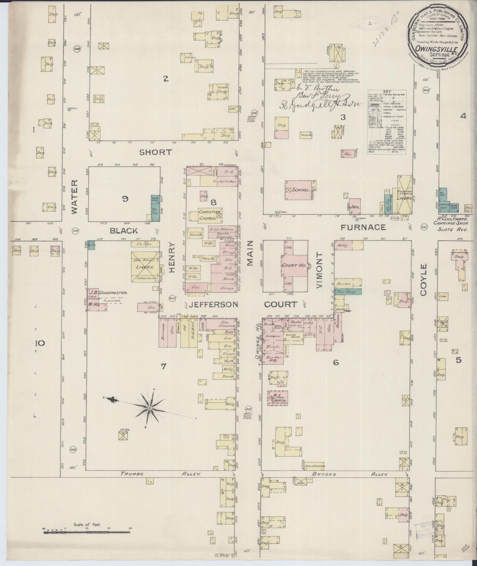 Sanborn Fire Insurance Map from Owingsville, Bath County, Kentucky (1886), Sheet #0001 - Historic Sanborn Fire Insurance Map Print, vintage old map wall art, antique decor, genealogy gift, Kentucky Kentucky map