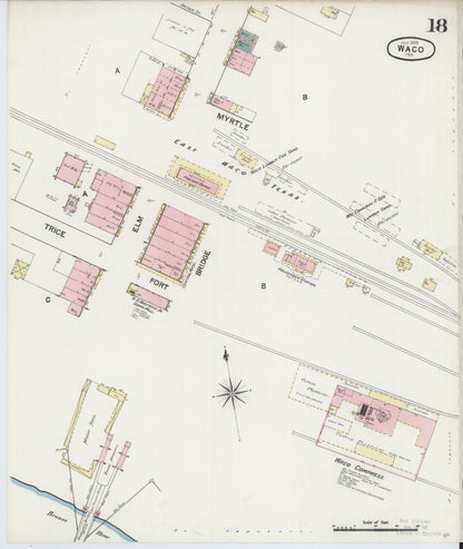 Sanborn Fire Insurance Map from Waco, McLennan County, Texas (1889), Sheet #0018 - Complete Map Set gallery image, historic Sanborn map, vintage wall art, Texas Texas