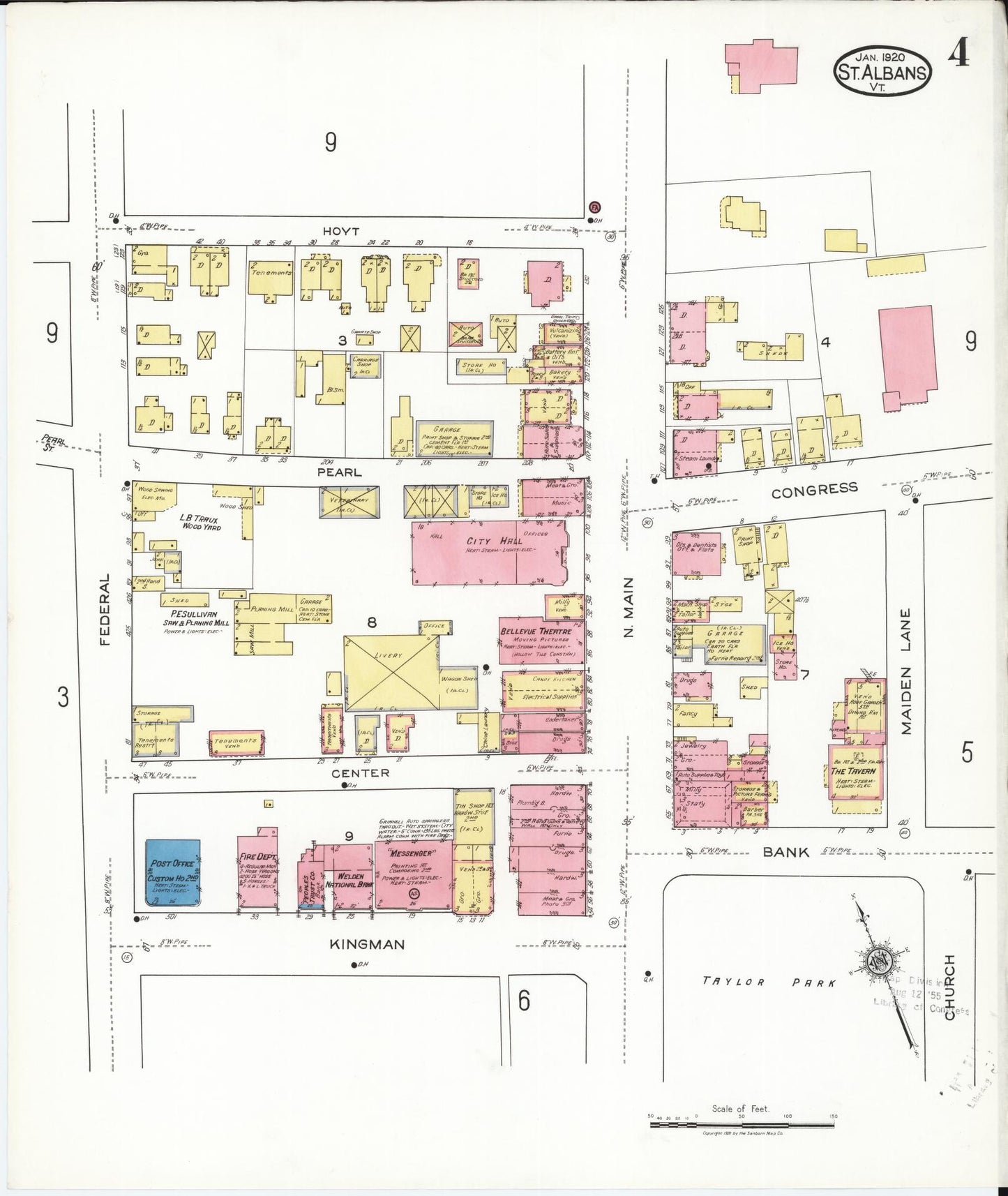 Sanborn Fire Insurance Map from Saint Albans, Franklin County, Vermont (1920), Sheet #0004 - Complete Map Set gallery image, historic Sanborn map, vintage wall art, Vermont Vermont