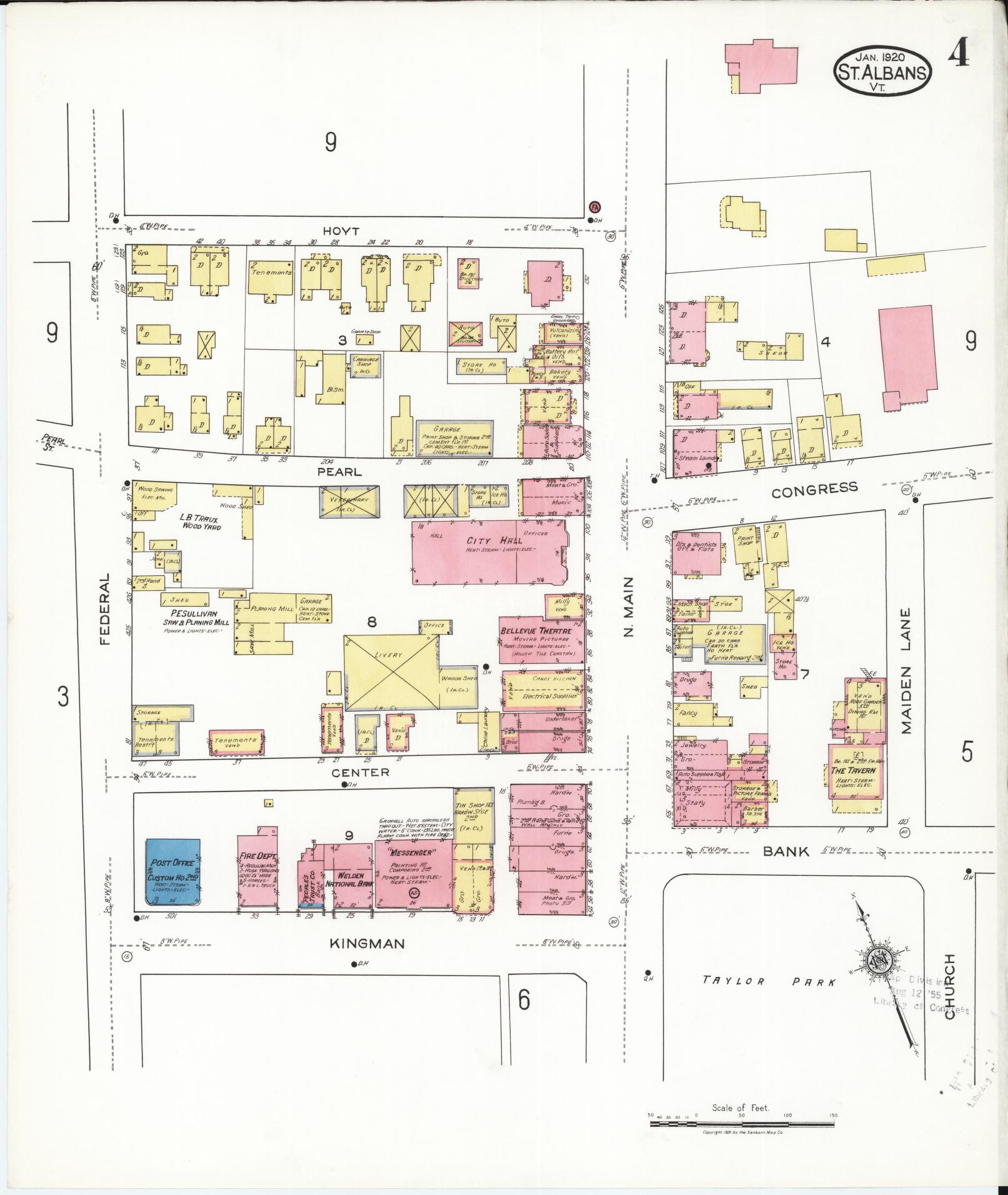 Sanborn Fire Insurance Map from Saint Albans, Franklin County, Vermont (1920), Sheet #0004 - Complete Map Set gallery image, historic Sanborn map, vintage wall art, Vermont Vermont