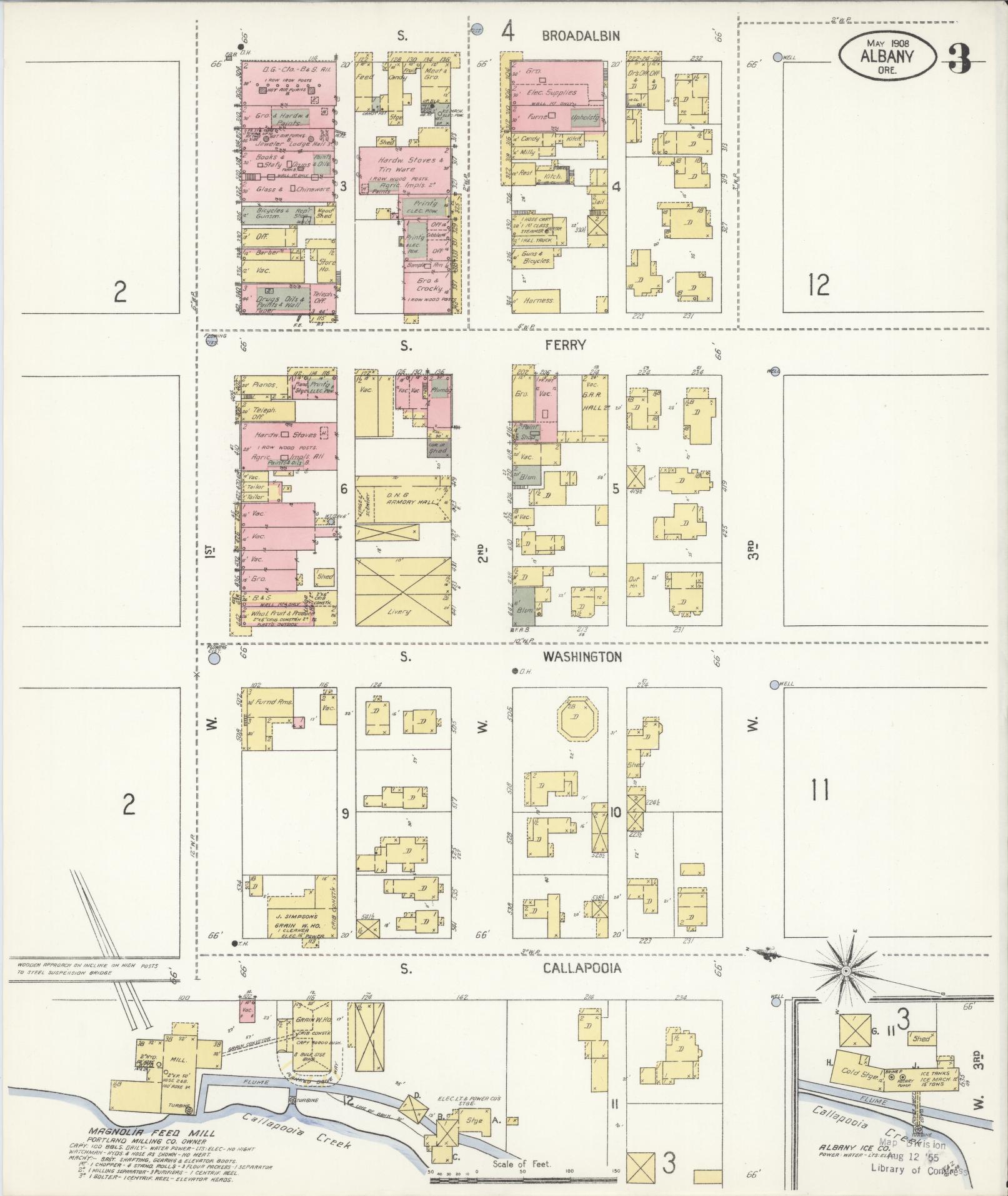 Sanborn Fire Insurance Map from Albany, Linn County, Oregon (1908), Sheet #0003 - Historic Sanborn Fire Insurance Map Print, vintage old map wall art, antique decor, genealogy gift, Oregon Oregon map