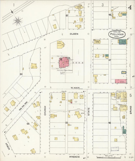 Sanborn Fire Insurance Map from Pullman, Whitman County, Washington (1896), Sheet #0004 - Historic Sanborn Fire Insurance Map Print, vintage old map wall art, antique decor, genealogy gift, Washington Washington map