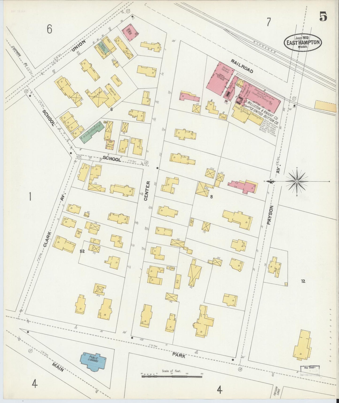 Sanborn Fire Insurance Map from East Hampton, Hampshire County, Massachusetts (1902), Sheet #0005 - Historic Sanborn Fire Insurance Map Print, vintage old map wall art, antique decor, genealogy gift, Massachusetts Massachusetts map