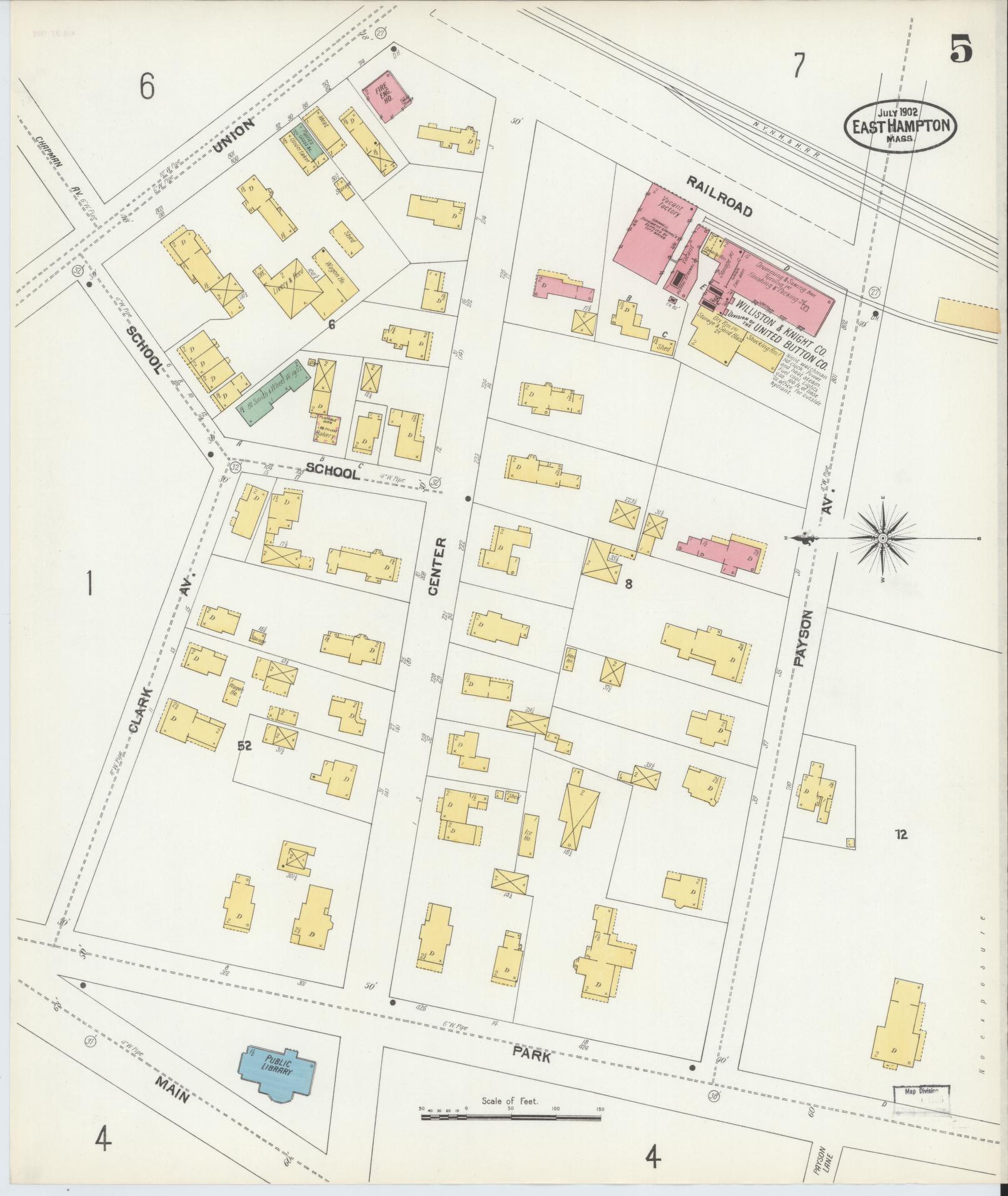 Sanborn Fire Insurance Map from East Hampton, Hampshire County, Massachusetts (1902), Sheet #0005 - Historic Sanborn Fire Insurance Map Print, vintage old map wall art, antique decor, genealogy gift, Massachusetts Massachusetts map