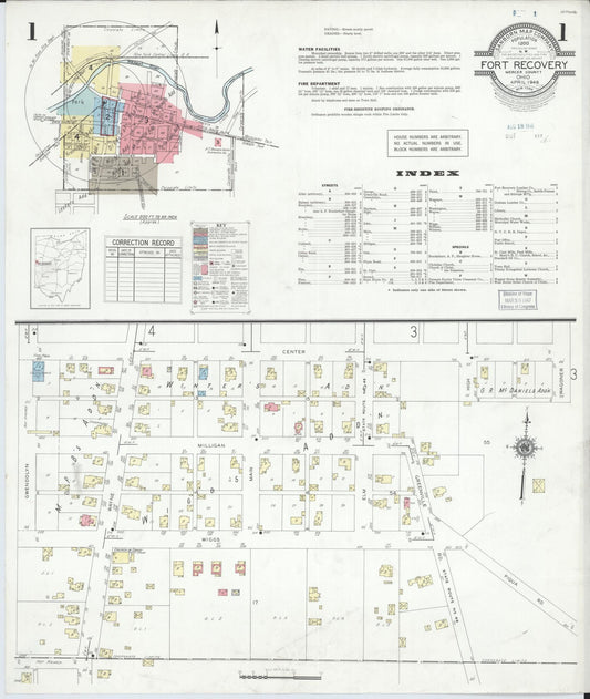 Sanborn Fire Insurance Map from Fort Recovery, Mercer County, Ohio (1946), Sheet #0001 - Complete Map Set gallery image, historic Sanborn map, vintage wall art, Ohio Ohio