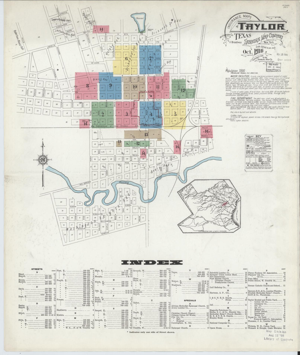 Sanborn Fire Insurance Map from Taylor, Williamson County, Texas (1916), Sheet #0001 - Historic Sanborn Fire Insurance Map Print, vintage old map wall art, antique decor, genealogy gift, Texas Texas map