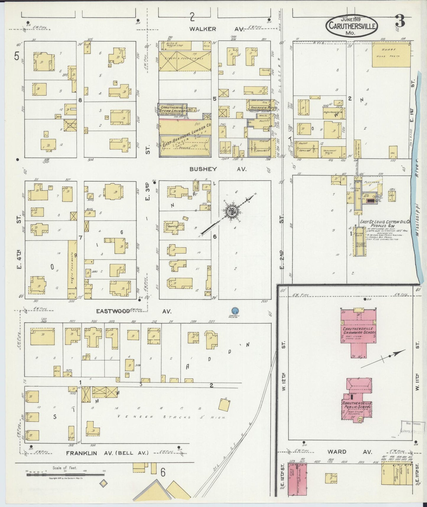 Sanborn Fire Insurance Map from Caruthersville, Pemiscot County, Missouri (1919), Sheet #0003 - Complete Map Set gallery image, historic Sanborn map, vintage wall art, Missouri Missouri