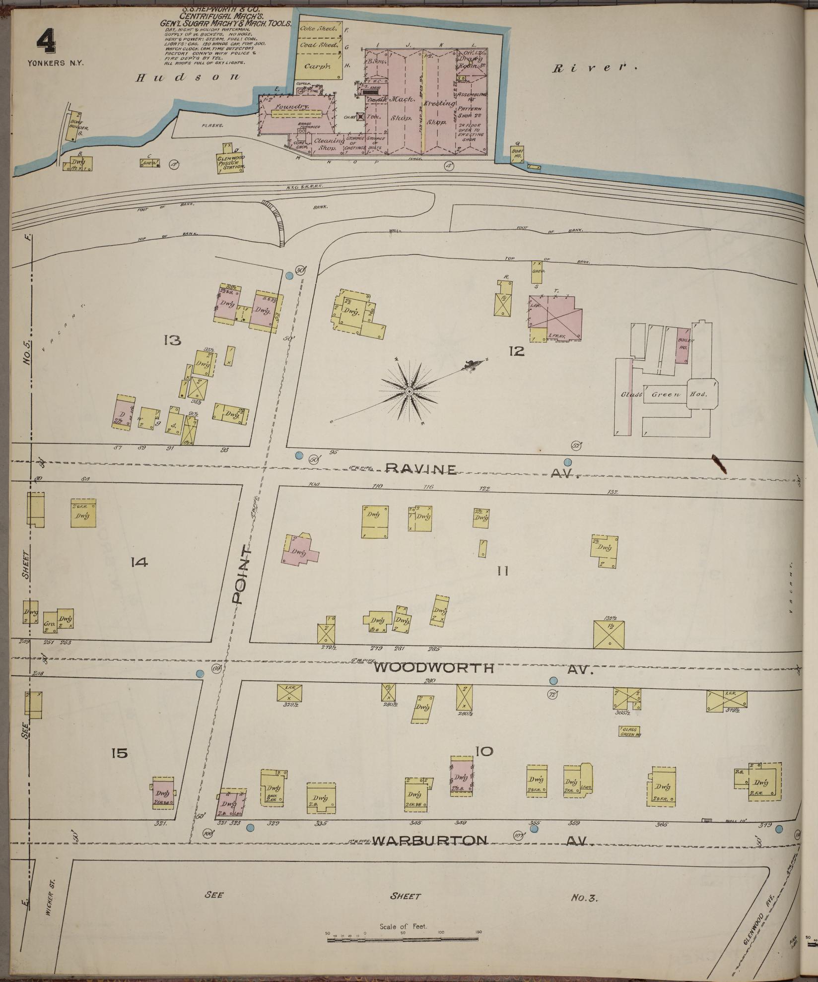 Sanborn Fire Insurance Map from Yonkers, Westchester County, New York (1886), Sheet #0004 - Historic Sanborn Fire Insurance Map Print, vintage old map wall art, antique decor, genealogy gift, New York New York map