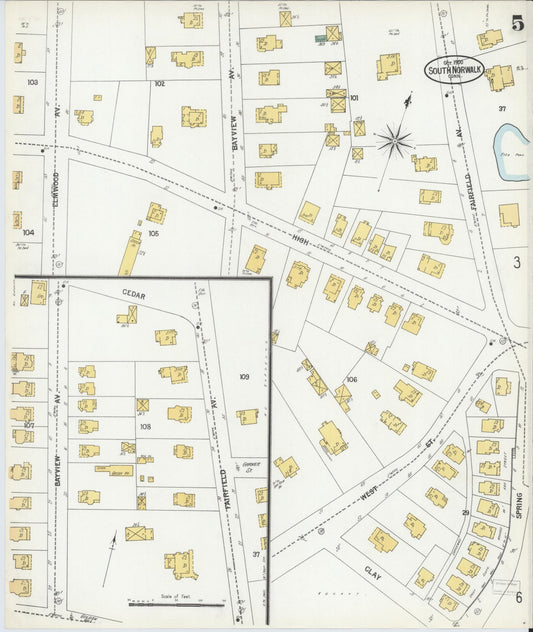 Sanborn Fire Insurance Map from South Norwalk, Fairfield County, Connecticut (1900), Sheet #0005 - Historic Sanborn Fire Insurance Map Print, vintage old map wall art, antique decor, genealogy gift, Connecticut Connecticut map