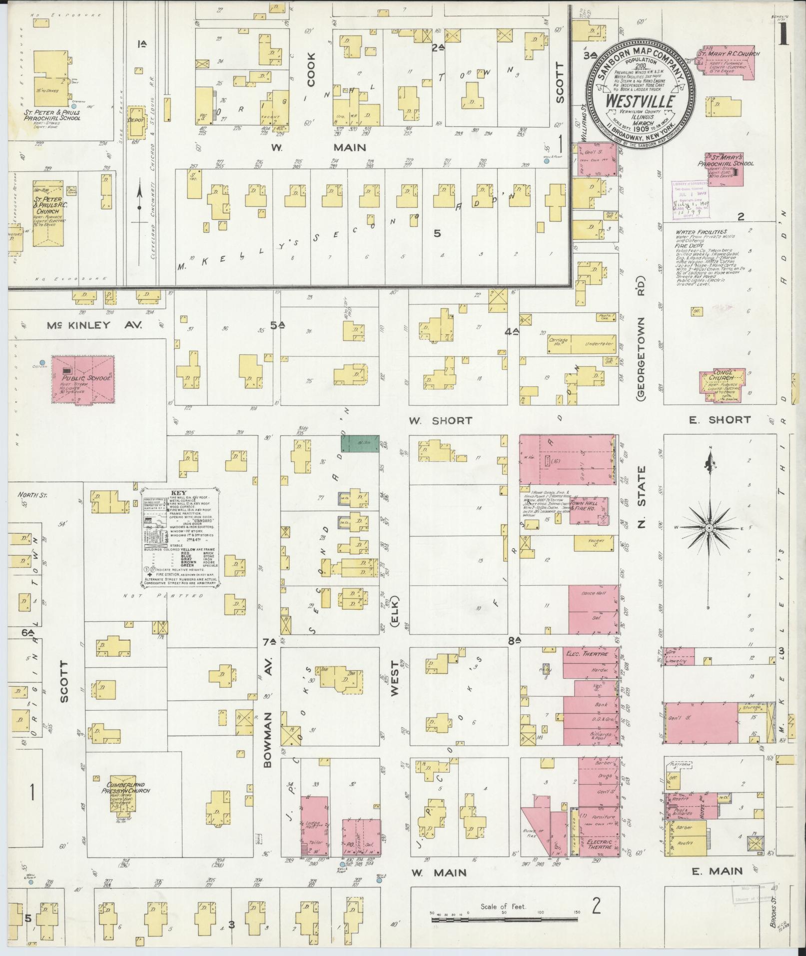 Sanborn Fire Insurance Map from Westville, Vermilion County, Illinois (1909), Sheet #0001 - Complete Map Set gallery image, historic Sanborn map, vintage wall art, Illinois Illinois