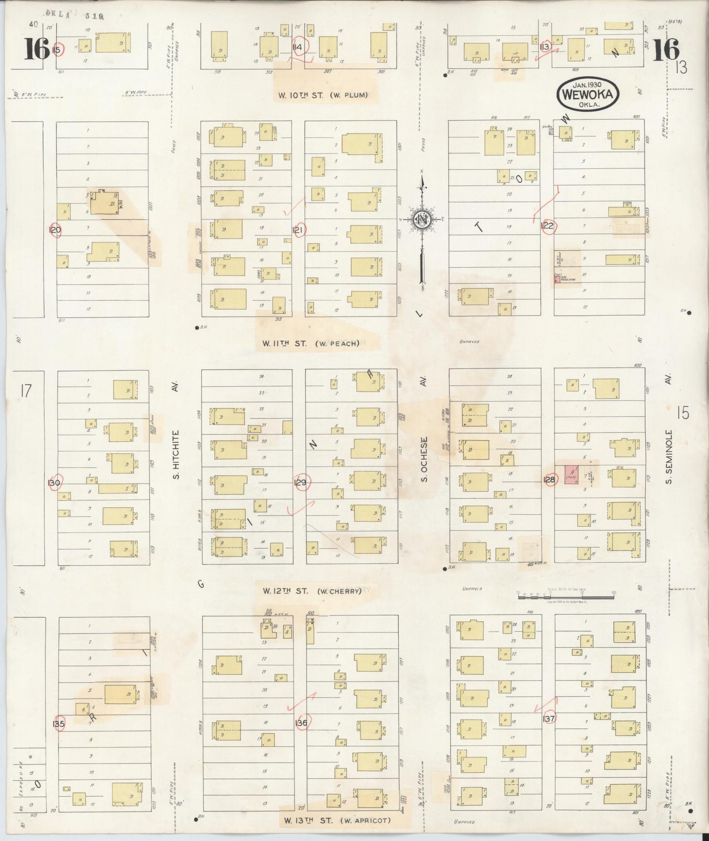 Sanborn Fire Insurance Map from Wewoka, Seminole County, Oklahoma (1945), Sheet #0016 - Complete Map Set gallery image, historic Sanborn map, vintage wall art, Oklahoma Oklahoma