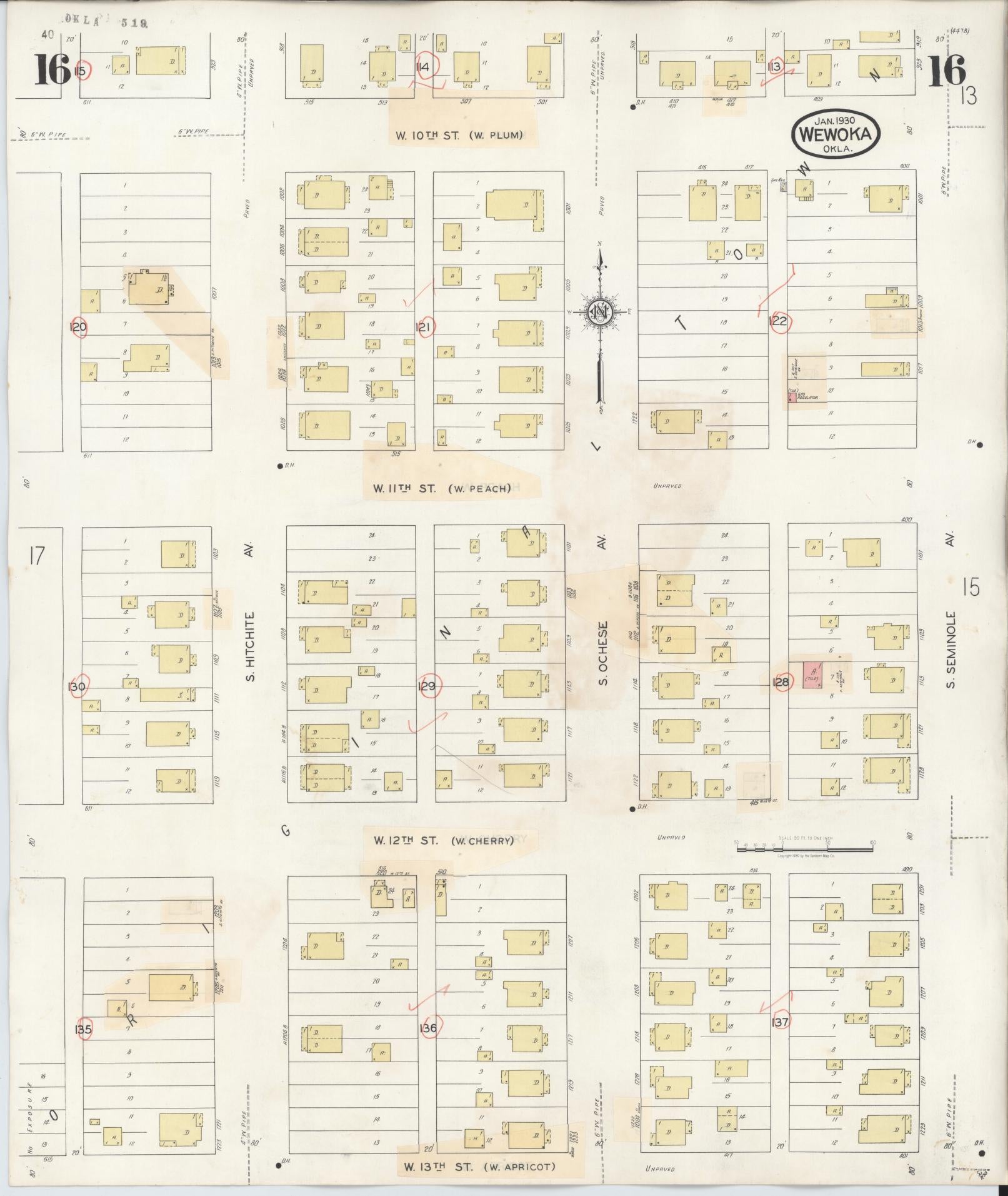 Sanborn Fire Insurance Map from Wewoka, Seminole County, Oklahoma (1945), Sheet #0016 - Complete Map Set gallery image, historic Sanborn map, vintage wall art, Oklahoma Oklahoma