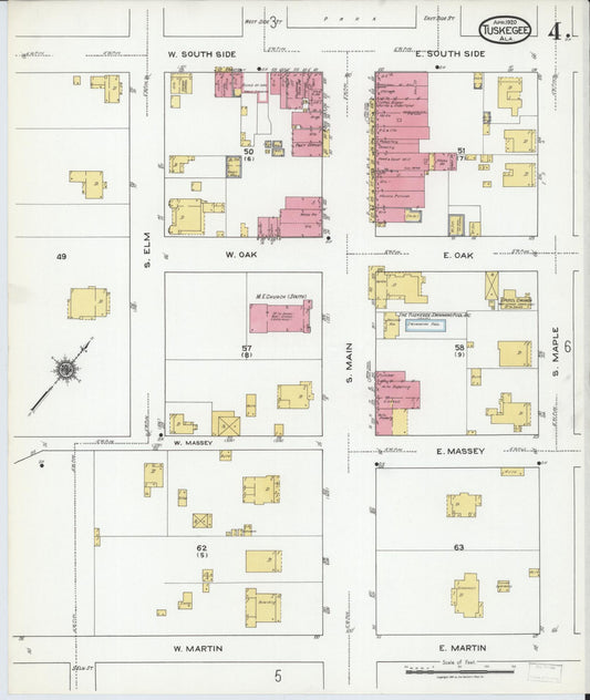 Sanborn Fire Insurance Map from Tuskegee, Macon County, Alabama (1920), Sheet #0004 - Historic Sanborn Fire Insurance Map Print, vintage old map wall art, antique decor, genealogy gift, Alabama Alabama map