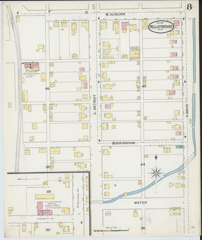 Sanborn Fire Insurance Map from Bellefontaine, Logan County, Ohio (1892), Sheet #0008 - Historic Sanborn Fire Insurance Map Print, vintage old map wall art, antique decor, genealogy gift, Ohio Ohio map
