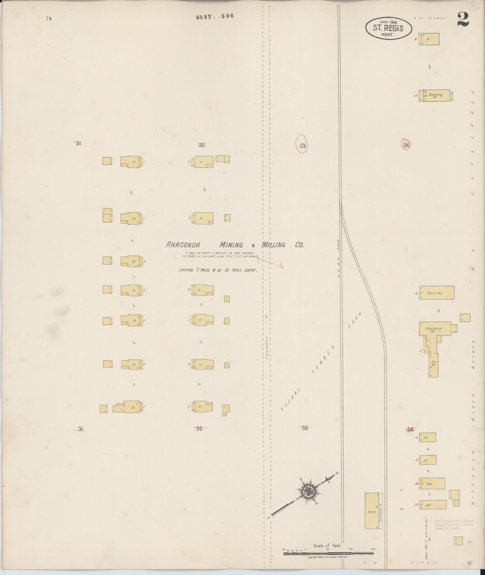 Sanborn Fire Insurance Map from Saint Regis, Mineral County, Montana (1927), Sheet #0002 - Complete Map Set gallery image, historic Sanborn map, vintage wall art, Montana Montana