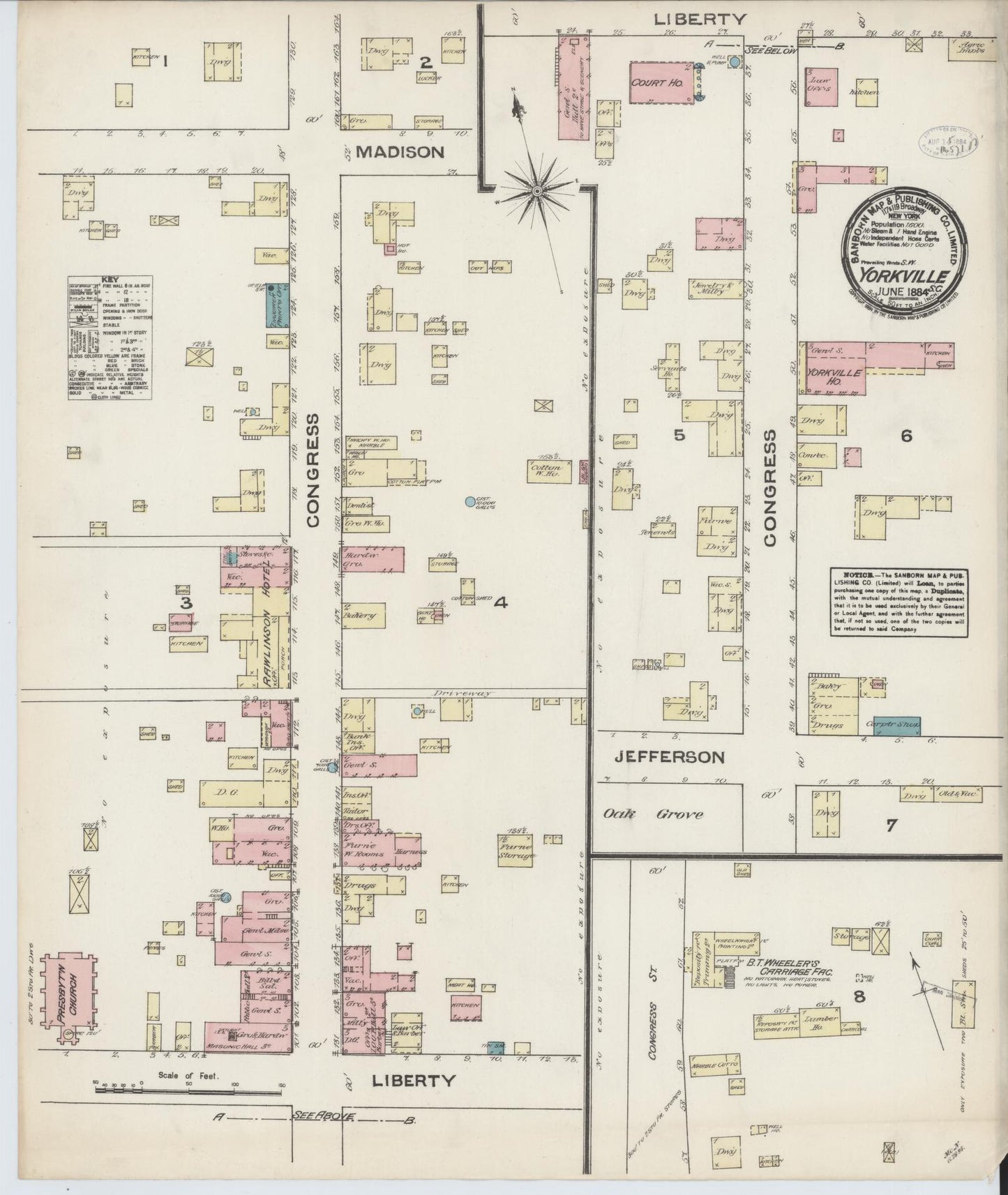 Sanborn Fire Insurance Map from York[ville], York County, South Carolina (1884), Sheet #0001 - Historic Sanborn Fire Insurance Map Print, vintage old map wall art, antique decor, genealogy gift, South Carolina South Carolina map