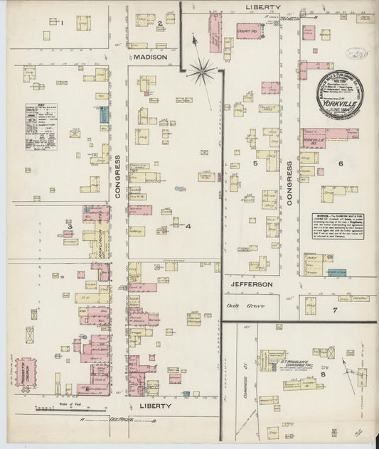 Sanborn Fire Insurance Map from York[ville], York County, South Carolina (1884), Sheet #0001 - Historic Sanborn Fire Insurance Map Print, vintage old map wall art, antique decor, genealogy gift, South Carolina South Carolina map
