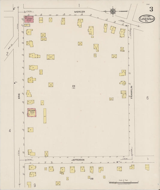 Sanborn Fire Insurance Map from Linesville, Crawford County, Pennsylvania (1922), Sheet #0003 - Historic Sanborn Fire Insurance Map Print, vintage old map wall art, antique decor, genealogy gift, Pennsylvania Pennsylvania map
