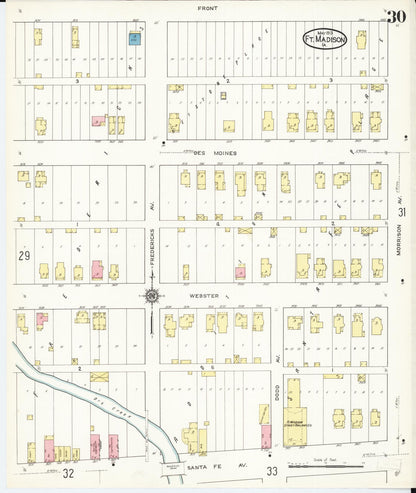Sanborn Fire Insurance Map from Fort Madison, Lee County, Iowa (1913), Sheet #0030 - Historic Sanborn Fire Insurance Map Print, vintage old map wall art