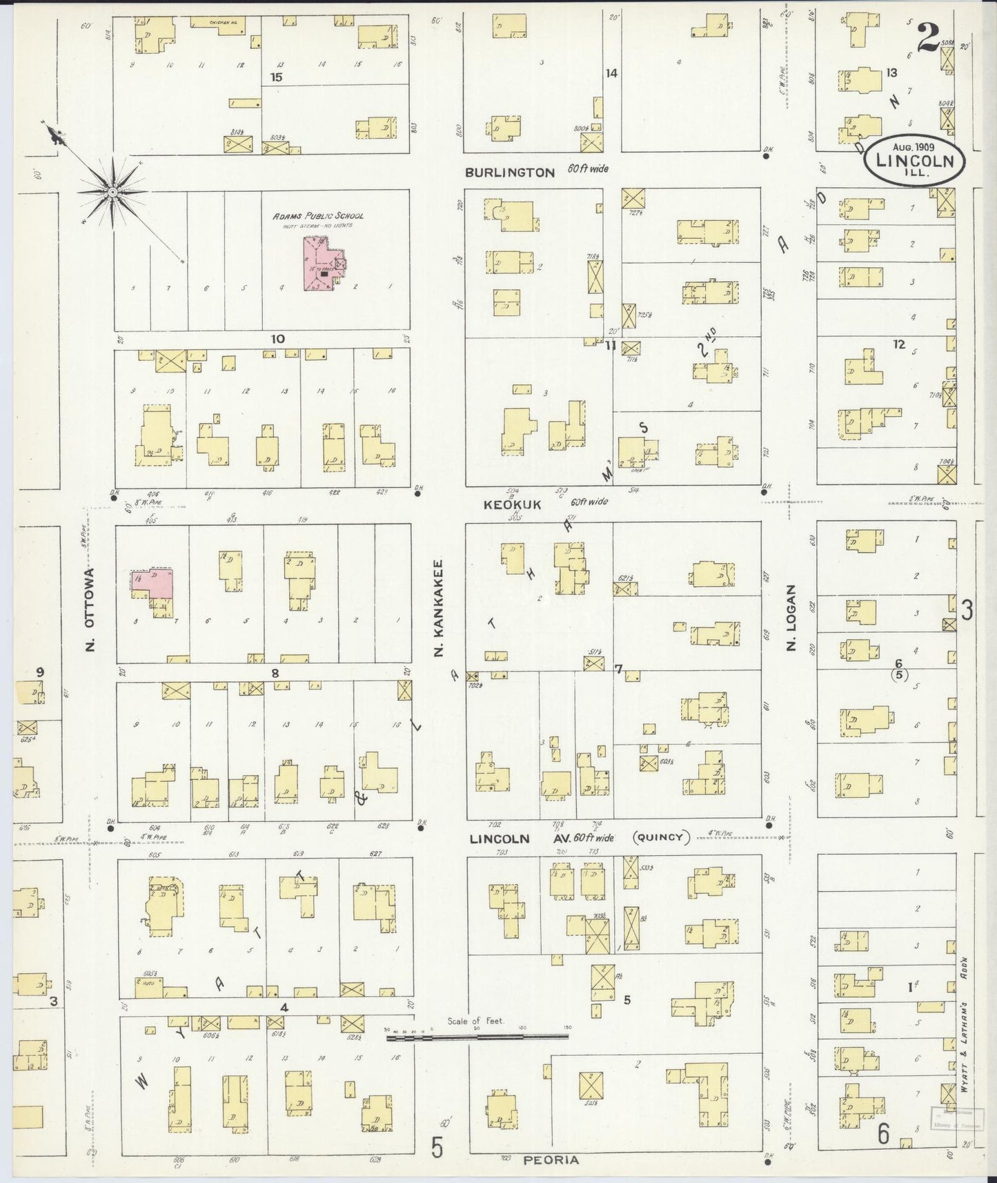 Sanborn Fire Insurance Map from Lincoln, Logan County, Illinois (1909), Sheet #0002 - Complete Map Set gallery image, historic Sanborn map, vintage wall art, Illinois Illinois