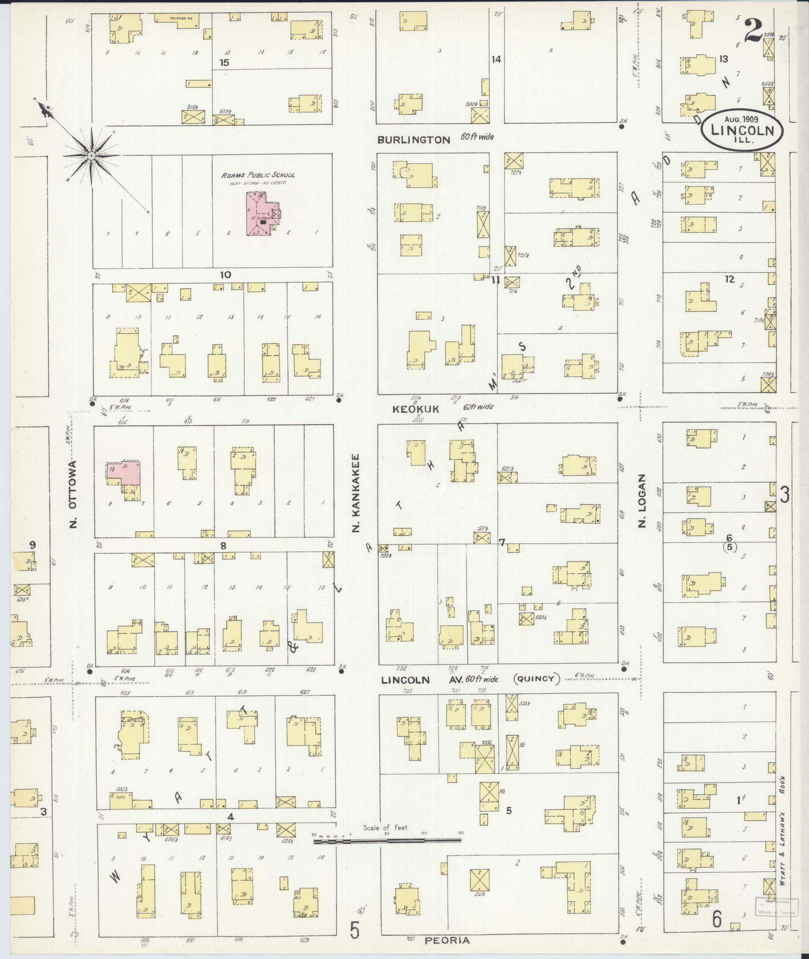 Sanborn Fire Insurance Map from Lincoln, Logan County, Illinois (1909), Sheet #0002 - Complete Map Set gallery image, historic Sanborn map, vintage wall art, Illinois Illinois