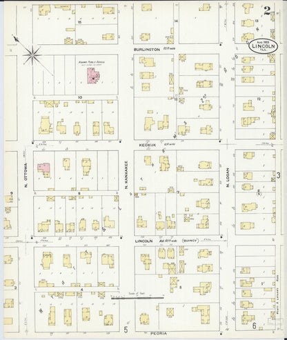 Sanborn Fire Insurance Map from Lincoln, Logan County, Illinois (1909), Sheet #0002 - Complete Map Set gallery image, historic Sanborn map, vintage wall art, Illinois Illinois