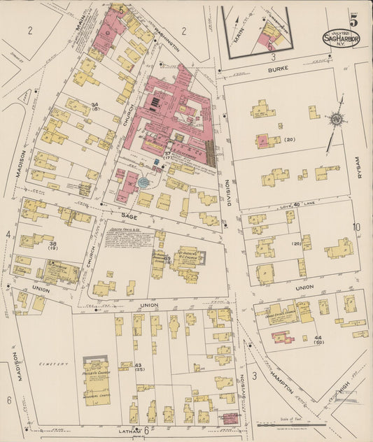 Sanborn Fire Insurance Map from Sag Harbor, Suffolk County, New York (1921), Sheet #0005 - Historic Sanborn Fire Insurance Map Print, vintage old map wall art, antique decor, genealogy gift, New York New York map