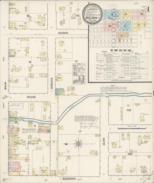 Sanborn Fire Insurance Map from Bozeman, Gallatin County, Montana (1889), Sheet #0001 - Complete Map Set gallery image, historic Sanborn map, vintage wall art, Montana Montana