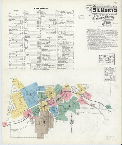 Sanborn Fire Insurance Map from Saint Marys, Elk County, Pennsylvania (1915), Sheet #0001 - Historic Sanborn Fire Insurance Map Print, vintage old map wall art, antique decor, genealogy gift, Pennsylvania Pennsylvania map
