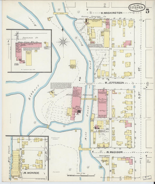 Sanborn Fire Insurance Map from Goshen, Elkhart County, Indiana (1892), Sheet #0005 - Historic Sanborn Fire Insurance Map Print, vintage old map wall art, antique decor, genealogy gift, Indiana Indiana map