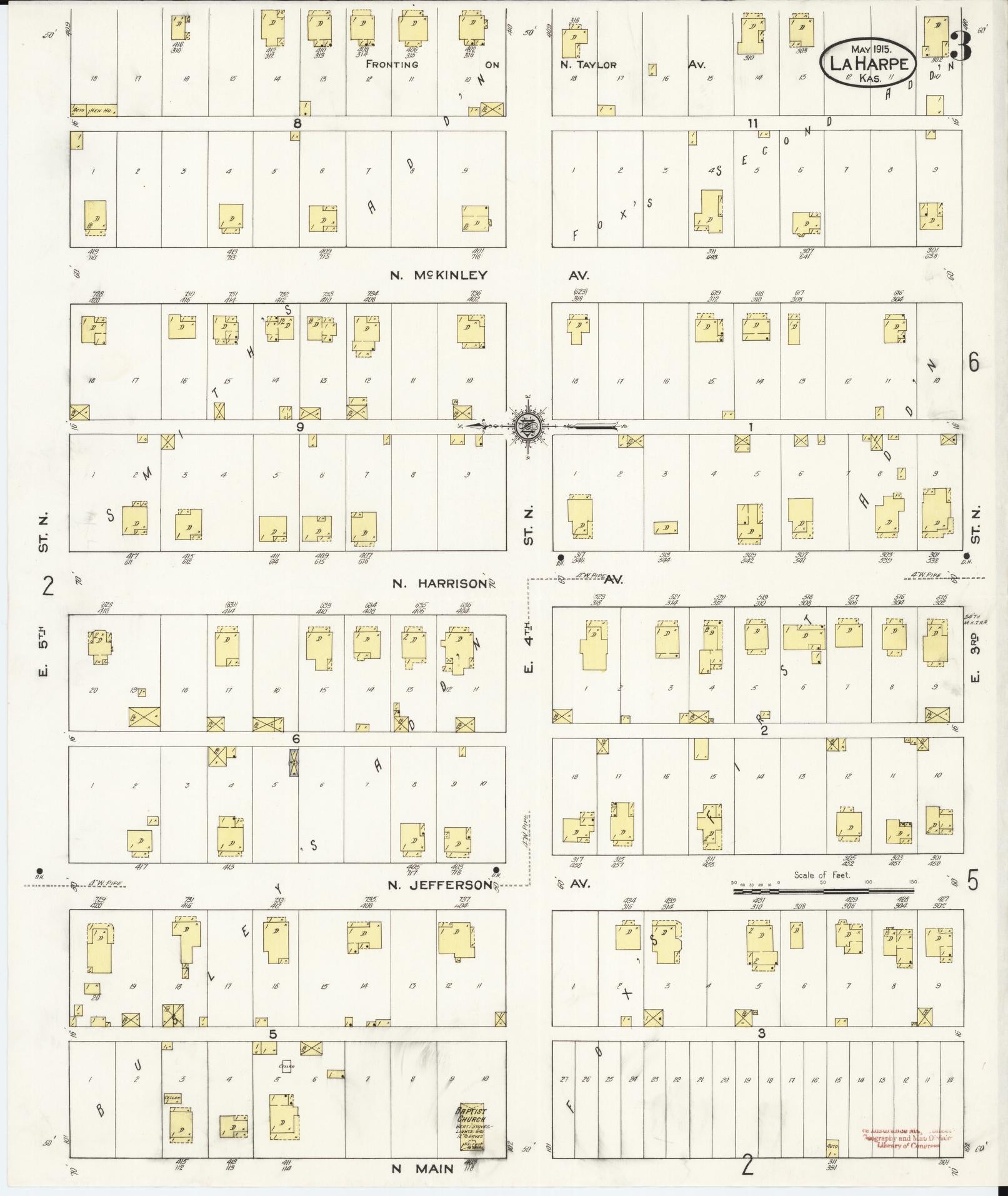 Sanborn Fire Insurance Map from La Harpe, Allen County, Kansas (1915), Sheet #0003 - Complete Map Set gallery image, historic Sanborn map, vintage wall art, Kansas Kansas