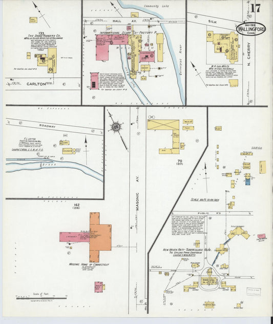 Sanborn Fire Insurance Map from Wallingford, New Haven County, Connecticut (1919), Sheet #0017 - Historic Sanborn Fire Insurance Map Print, vintage old map wall art, antique decor, genealogy gift, Connecticut Connecticut map