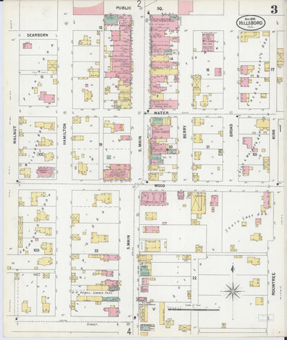 Sanborn Fire Insurance Map from Hillsboro, Montgomery County, Illinois (1899), Sheet #0003 - Complete Map Set gallery image, historic Sanborn map, vintage wall art, Illinois Illinois