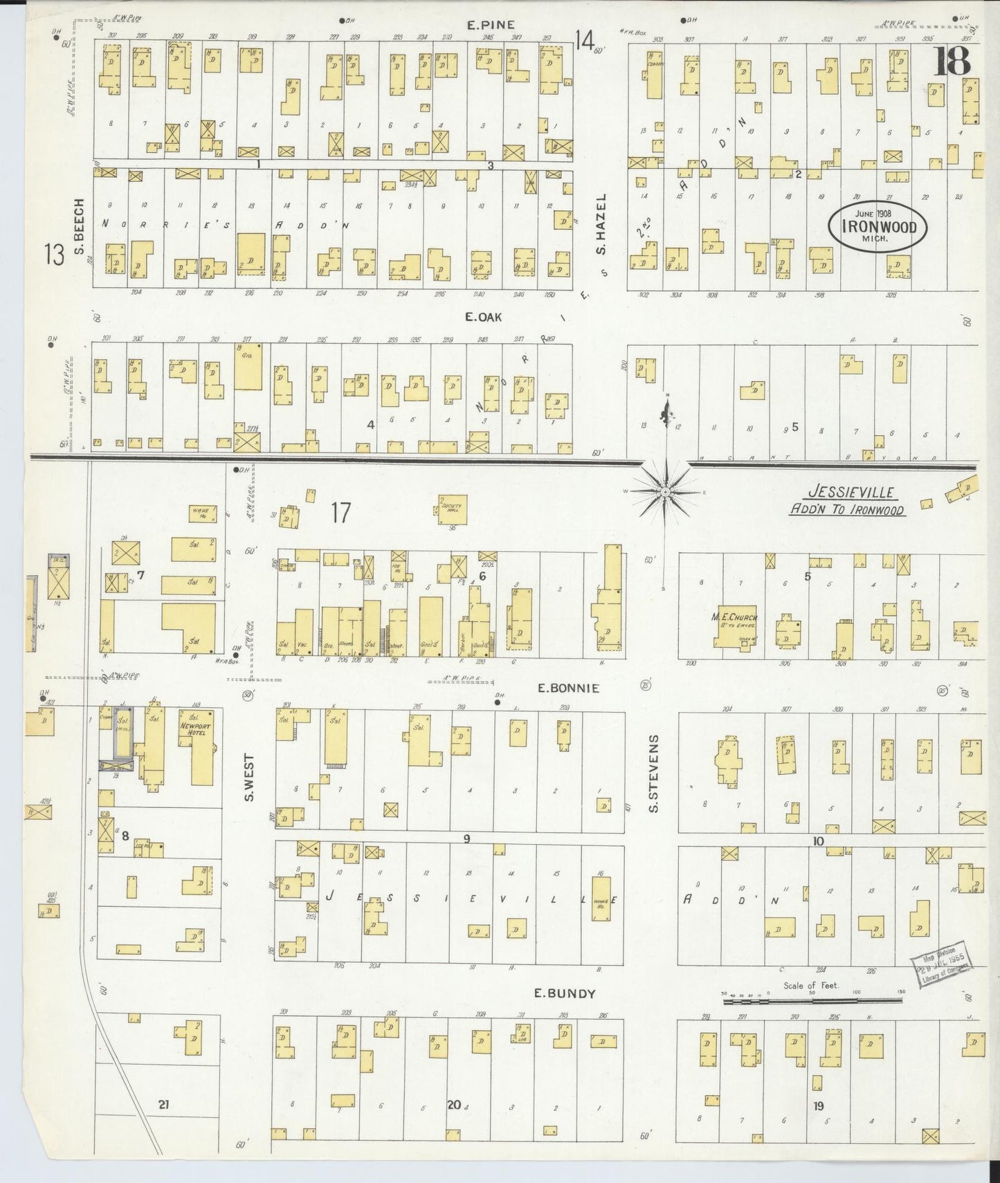 Sanborn Fire Insurance Map from Ironwood, Gogebic County, Michigan (1908), Sheet #0018 - Complete Map Set gallery image, historic Sanborn map, vintage wall art, Michigan Michigan