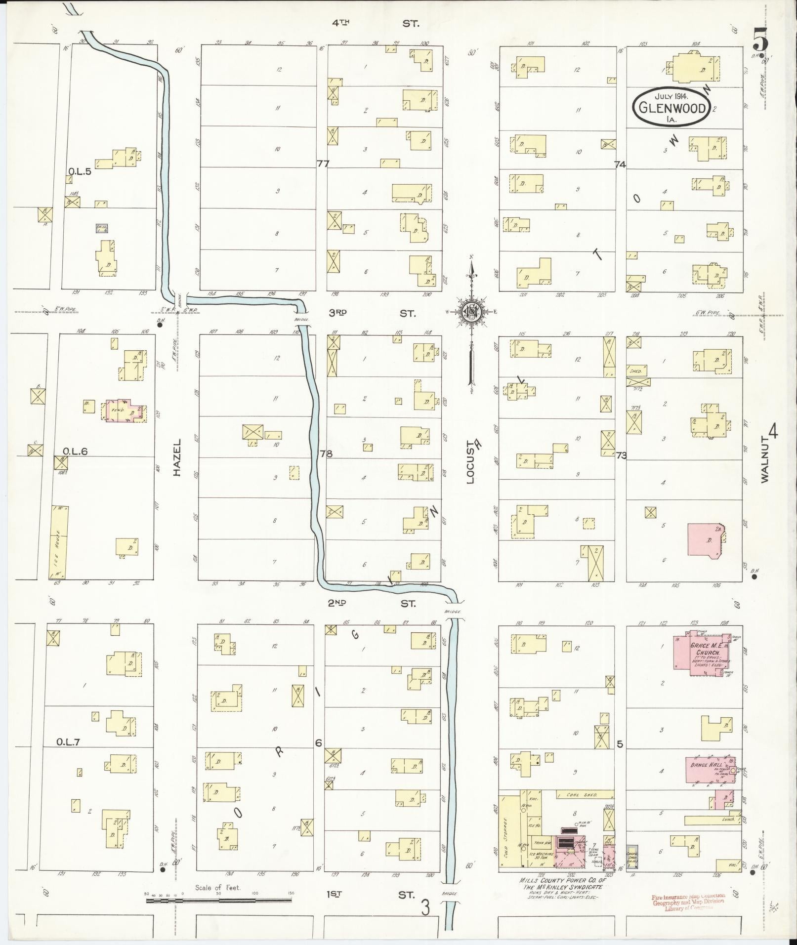 Sanborn Fire Insurance Map from Glenwood, Mills County, Iowa (1914), Sheet #0005 - Historic Sanborn Fire Insurance Map Print, vintage old map wall art