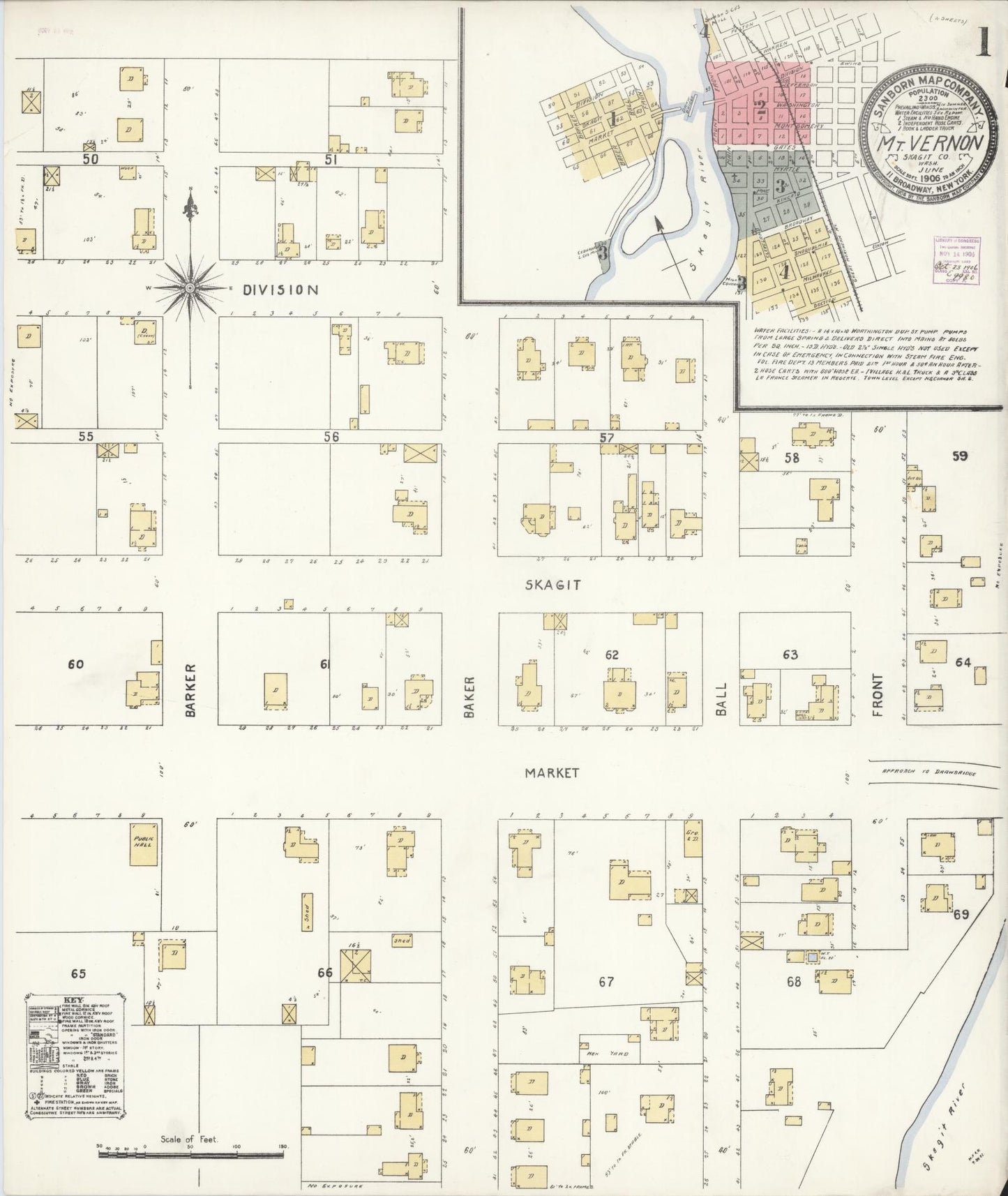 Sanborn Fire Insurance Map from Mount Vernon, Skagit County, Washington (1906), Sheet #0001 - Complete Map Set gallery image, historic Sanborn map, vintage wall art, Washington Washington