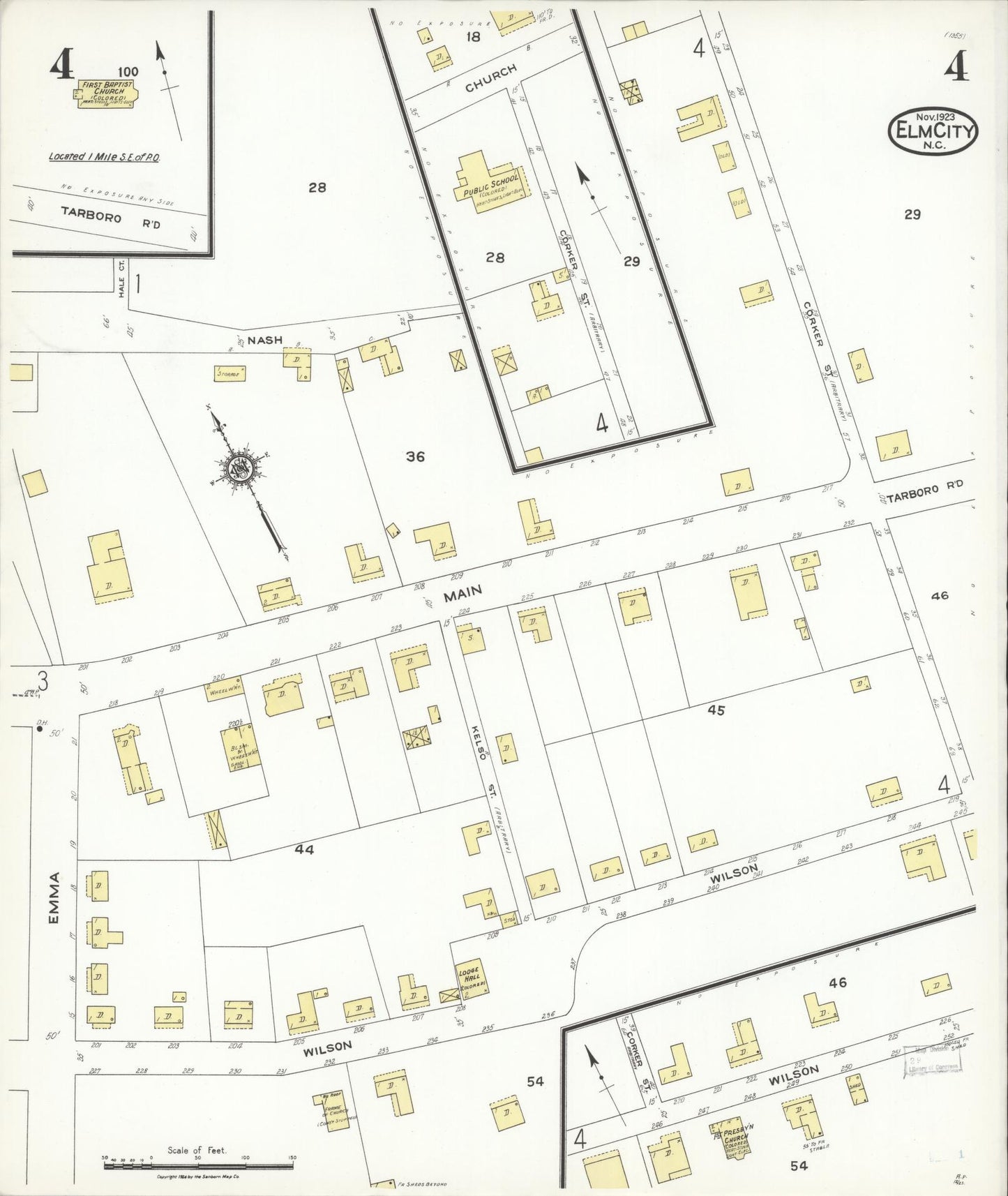 Sanborn Fire Insurance Map from Elm City, Wilson County, North Carolina (1923), Sheet #0004 - Historic Sanborn Fire Insurance Map Print, vintage old map wall art, antique decor, genealogy gift, North Carolina North Carolina map